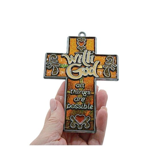 Religious Suncatcher With God All Things Are Possible Acrylic And Metal Painted - Picture 9 of 9